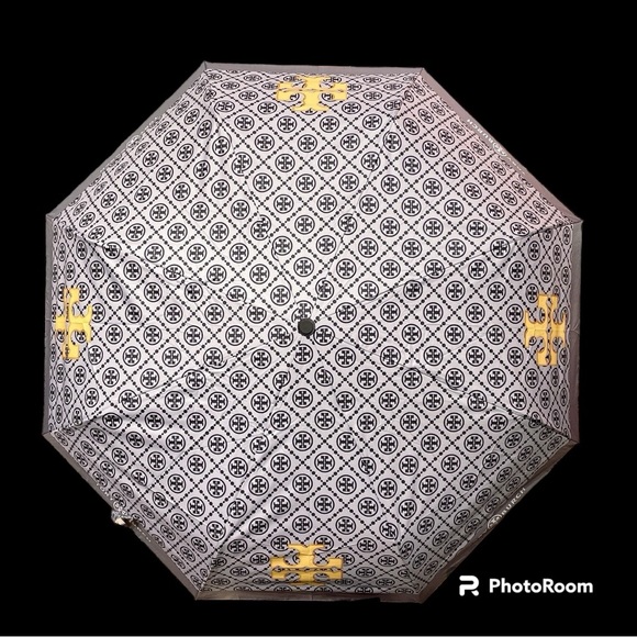 ❤️❤️❤️Tory Burch folding umbrella, grey/yellow/black NEW❤️❤️❤️ - Picture 7 of 12